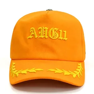 Baseball Cap Hard Structured Curved Visor Leaf Embroidery Unisex Street Fashion Headwear Custom Logo Available thumbnail-2