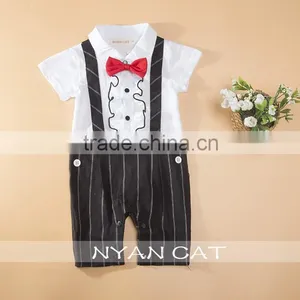 New Arrival Gentleman Kids Clothes Cute Baby Boy Cotton Jumpsuits Breathable Handsome Boy Clothing Tie Lace Strap Baby Rompers thumbnail-2