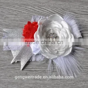 Factory Hot Sale Stain Chiffon Rosette Flower Girls Headwear Handmade Lace Elastic Headbands for Kids thumbnail-3
