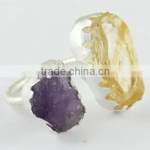 Beautiful Style Rough Citrine Amethyst Ring, Gemstone Silver Jewelry, Online Silver Jewelry thumbnail-1