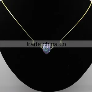 Synthetic Amethyst Opal Heart Gems Stone Pendant18K Golden Plated 925 Sterling Silver Chain Necklace thumbnail-6