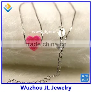 Beautiful 925 Sterling Silver Chain With Synthetic Pink Heart Opal Pendant Necklace thumbnail-1