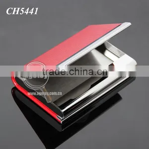 Lichee Pattern Red Leather Flannelette Lining Stainless Steel Promotional Metal Leather Credit Card Holders thumbnail-2