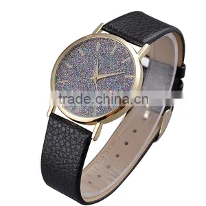 Shining Gold Case Watch Quartz Watch Women Leather Band Wrist Quartz thumbnail-2