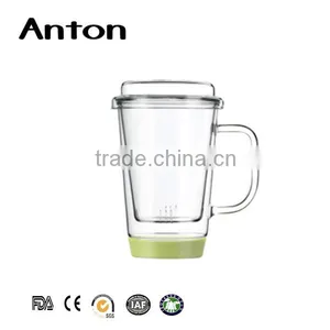 Double Wall High Borosilicate Glass Tea Cups With Glass Lid thumbnail-1