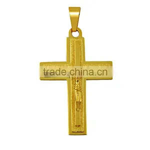 Latest Design Fashion Jewelry Gold Plated Stainless Steel Jesus Cross Necklace Pendant thumbnail-2