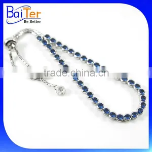 Hot Sale 925 Sterling Silver Created Blue &White CZ Sapphire Tennis Bracelet thumbnail-2