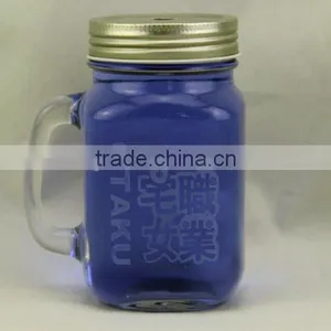 16oz Purple Square Wide-mouth Glass Mason Jar With Handle for Drinking, Glass Tea Mug thumbnail-2