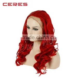 Sexy Girl Customed 100% Human Hair 20inch Wavy Red Lace Wig, Charming Lace Front Wig With Factory Price thumbnail-3