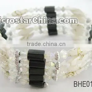 Fashion Milk Plastic Beads With Hematite Beads Elastic Bangle thumbnail-1