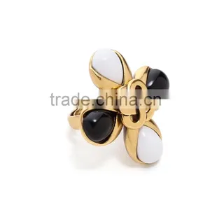 Hot Sale Flower Shape o Ring Gold Plated & Adjustable Ring With Stone thumbnail-3