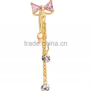 Hot Sex Women Bowknot Zircon Belly Navel Ring thumbnail-3