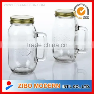 650ml Glass Mason Jar With Handle Metal Lid thumbnail-1