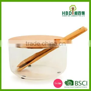 Large Glass Salad Bowls With Bamboo Lid thumbnail-3
