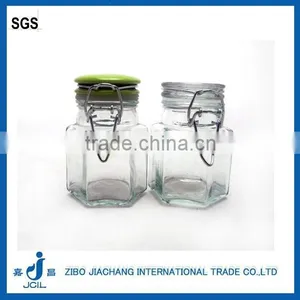 Glass Hexagonal Jars With Clamp Lid thumbnail-1
