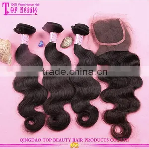 Can Custom 100% Virgin Hair Bundles With Lace Closure Body Weave 3 Bundle Brazilian Human Hair With Closure thumbnail-1