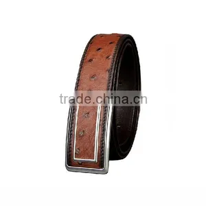 Custome Business Men Genuine Ostrich Leather Belt Brown With Stainless Steel Buckle thumbnail-1