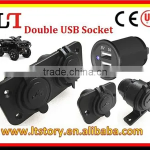 DC12V/24V Twin Socket USB Power Socket With Cigarette Lighter Sockets for Automotive and Motorcycle thumbnail-1