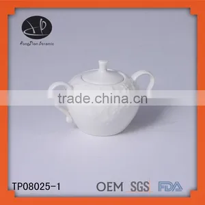 Whtie Ceramic Sugar Pot With Handle thumbnail-1