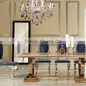 2015 Popular Furniture Gold Marble Top Luxury Dining Table in Good Taste 6130G thumbnail-1