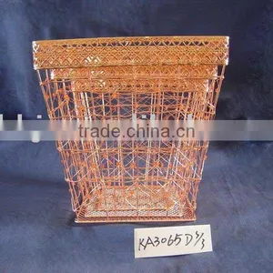 Cuprous Rectangle Iron Wire Waste Paper Storage Basket thumbnail-1