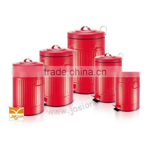 Metal Big Can Red Outdoor Trash Bin Set of 5 Gialvanized Steel With Powder Coating Push Bin Manufacturer thumbnail-1
