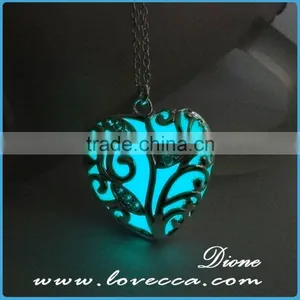 Heart Necklace Magical Aqua Blue Tree Heart Glow In Dark Luminous Pendant Necklace thumbnail-6