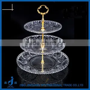 Transparent Glass Dishes Plate Set With Golden Metal Stand for Wedding thumbnail-1