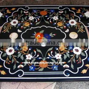 Exclusive Black Marble Inlay Table Top Antique Inlaid Table Top thumbnail-1