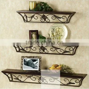 3 Different Size Wooden and Metal Wall Shelf thumbnail-1