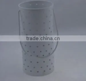 Holiday Decoration White Embossed Hole Metal Candle Holder thumbnail-1