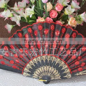 Plastic Lace Hand Fan With Embroidery Peacock Design thumbnail-2
