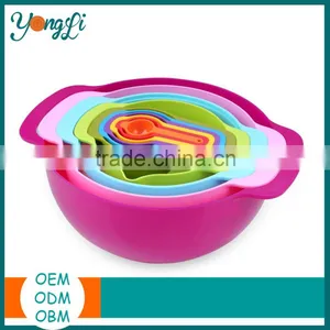 10 PCS Colorful Plastic Mixing Bowls, Container, Colander, Sieve and Measuring Cups Mixing Bowls Set thumbnail-1
