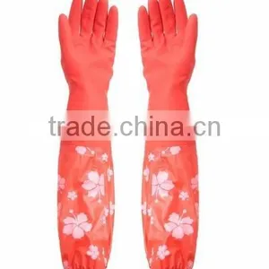Red Long Latex Fleece Warm Dishwashing Gloves thumbnail-1