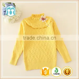 2015 TRENDY DESIGN KNITTED SWEATERS SOLID KIDS GIRLS PULLOVER SWEATERS APPLIQUED WITH BREASTPIN thumbnail-1