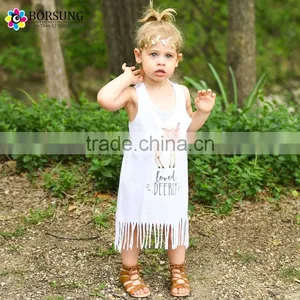 Baby Girls Boutique Clothes Sleeveless Deer Tassels Girls Tops Dress Girls Cotton Casual Dresses thumbnail-1