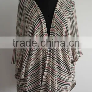 2014 Fashion Ladies Space Dye Stripe Knitted Poncho Cardigan thumbnail-1
