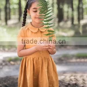 Classic Peter Pen Collar Mustard Linen Girl Child Dress Doild Kid Dress thumbnail-2