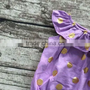 Baby Girls Clothes Toddler Girls Romper Infant Girls Purple Gold Polka Dot Romper With Headband thumbnail-3