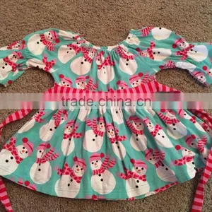 Factory Price Sales Fashion Girls Snowman Print Dress for Christmas thumbnail-1