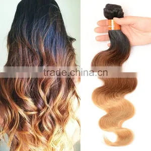 Ombre Hair Weaves Hot Sale Ombre Weaving Hair 1b/#4/27# Color Three Tone Color Malaysian Human Hair Weft Mix Length thumbnail-1
