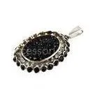 Long Oval Flower Stainless Steel Pendants Enameled Petal Jet Crystal In Black Epoxy thumbnail-1