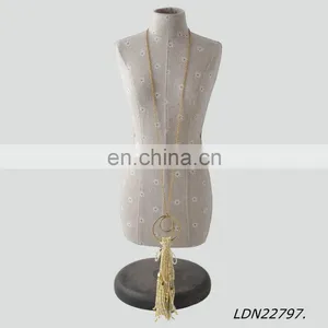 Bohemian Yellow and White Tassel Necklace With Gold Circle Pendant Fashion Necklace Jewelry thumbnail-1