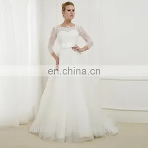 EB2684 Amazing White 3/4 Long Sleeve Appliqued Backless Wedding Dresses 2016 Ball Gown thumbnail-1