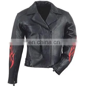 HMB-0298A LEATHER JACKETS MOTORBIKE FASHION COATS RED FLAMES STYLE thumbnail-1