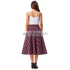 Kate Kasin Women's Vintage Fashion Grid Pattern Plaid A-Line Skirt KK000495-1 thumbnail-5