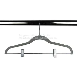 Factory-Supplied Deluxe Custom Velvet Wooden Suit Hangers With Clips thumbnail-3