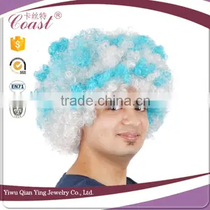 World Cup Football Sports Cheap Wholesale White and Blue Synthetic Fan Hair Wigs thumbnail-2