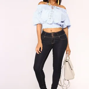Hip-lifting Slim Women's Four-color Wide-waisted Denim Trousers thumbnail-4