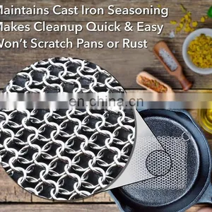 Stainless Steel Chainmail Scrubber With Silicone for Cast Iron Pan thumbnail-4